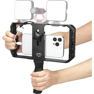 Smartphone Video Rig Hand Girp Stabilizer Filmmaking Vlogging Case Phone Video Stabilizer with Cold Shoe for Film Maker Video Grapher Compatible with  15/14/13/12/ Pro Max and Android