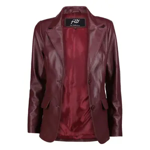 Women's Jild Classic Lambskin Burgundy Leather Blazer Jacket