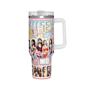 Katseye 40oz Tumbler With Handle & Straw Insulated Stainless Steel Leakproof Travel Mug Reusable Thermal Cup For School Gym Coffee Hot Cold Drinks Cute Gift For Girls Fans Birthday Gift Back To School Large Capacity Cup
