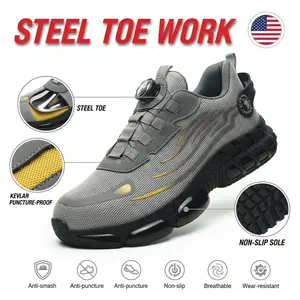 Non-Slip EVA Sole Safety Shoes Men's Breathable Mesh Work Sneakers Durable Anti-Slip Steel Toe Protection Comfort Fit All Seasons Casual Striped Design Elastic Closure Power Walk