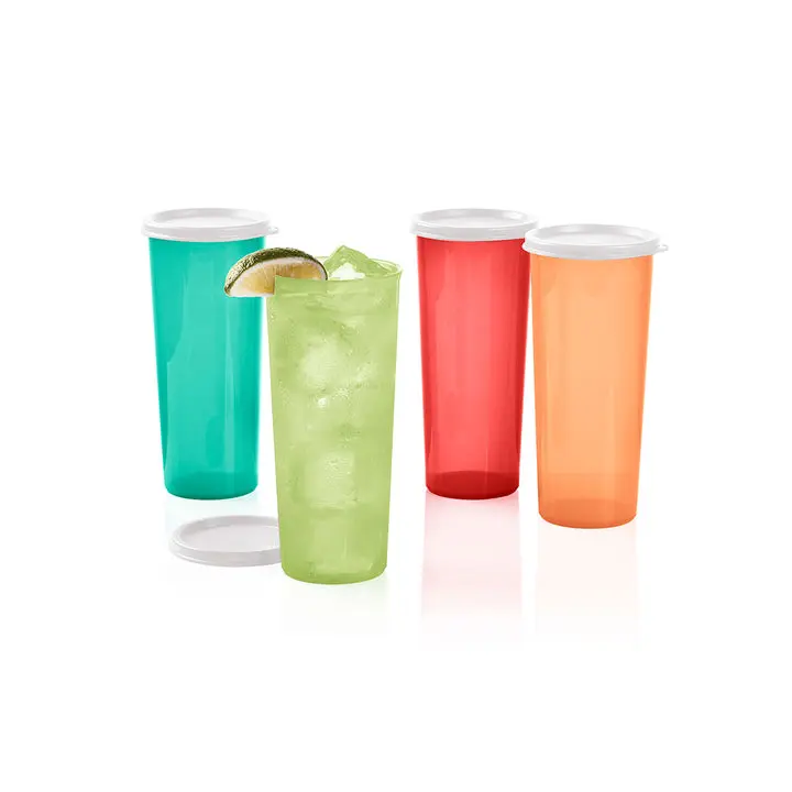 Tupperware Classic Reusable Peach Kids Water Bottles, 16oz/470mL Tumblers, 4-Pc. Set, Cup