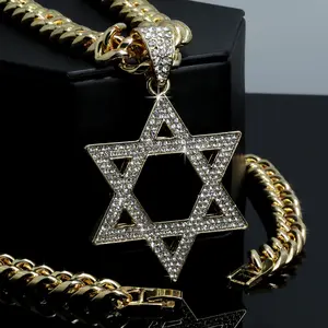 MaxBling81 Men's Plated Metal CZ Star of David Pendant with 10mm Cuban Link Chain, 18/20/24/30in Celebrity-Inspired Chain Links Necklaces, Hip Hop Fashion Accessory