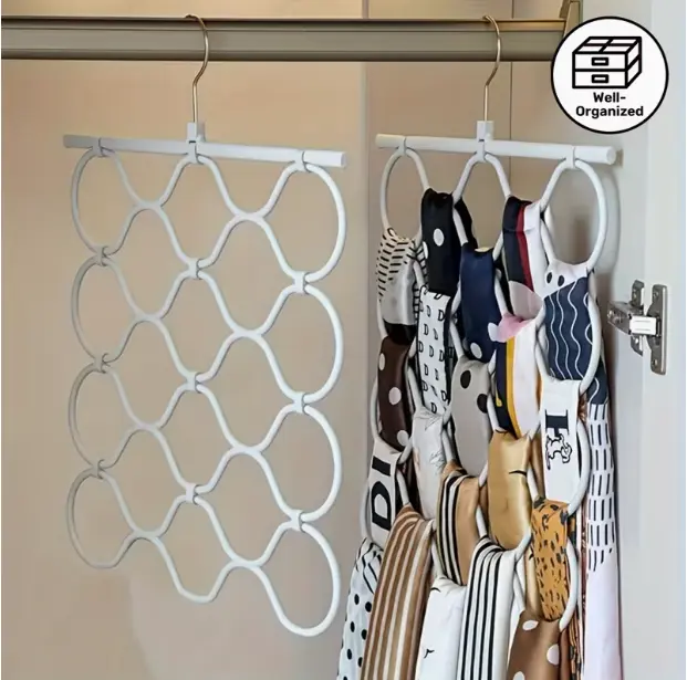 Scarf Storage Rack, Silicone Non-Slip Tie Organizer Hanger with Multi-Hook Design, Anti-Scratch Holder for Belts Scarves Socks, Space-Saving Closet Organizer