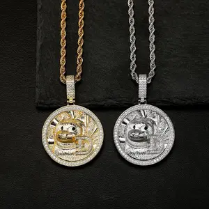 Unisex Doge Head Pendant Necklace - Hip-Hop Vibe Virtual Currency Themed, European-American Punk Style Artificial Gemstone Jewelry Accessory