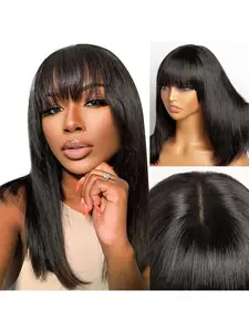 2x3 HD Lace Bob Wig Human Hair With Bangs Glueless 2x3 HD Lace Closure Wigs Ready to Go Short Bob Wigs For Women Beginner Friendly Natural Color Straight Lace Frontal Wig