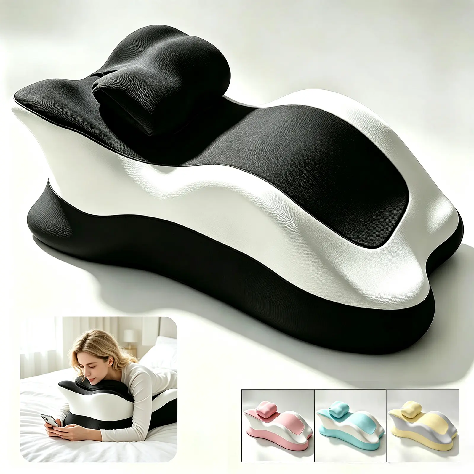 Ergonomic Memory Foam Wedge Pillow, 27° Angled Support for Neck Waist & Leg Relief, Multi-Position Bed Pillow for Reading Relaxation Back Pain Relief with Removable Washable Cover, Plain, Breathable