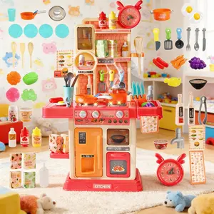45PCS Kids Pretend Play Kitchen Set – Cooking Toy with Steam Effect, Lights & Sounds, Play Sink, Interactive Role Play, Montessori STEM Educational Toy, Screen-Free Imagination Play for Toddlers