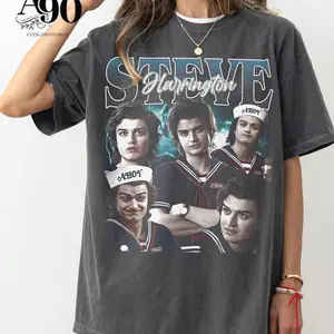 Steve Harrington Vintage T-Shirt, Graphic T Shirt Gildan, Cotton Casual Movie Fans Tee, menswear Top Streetwear