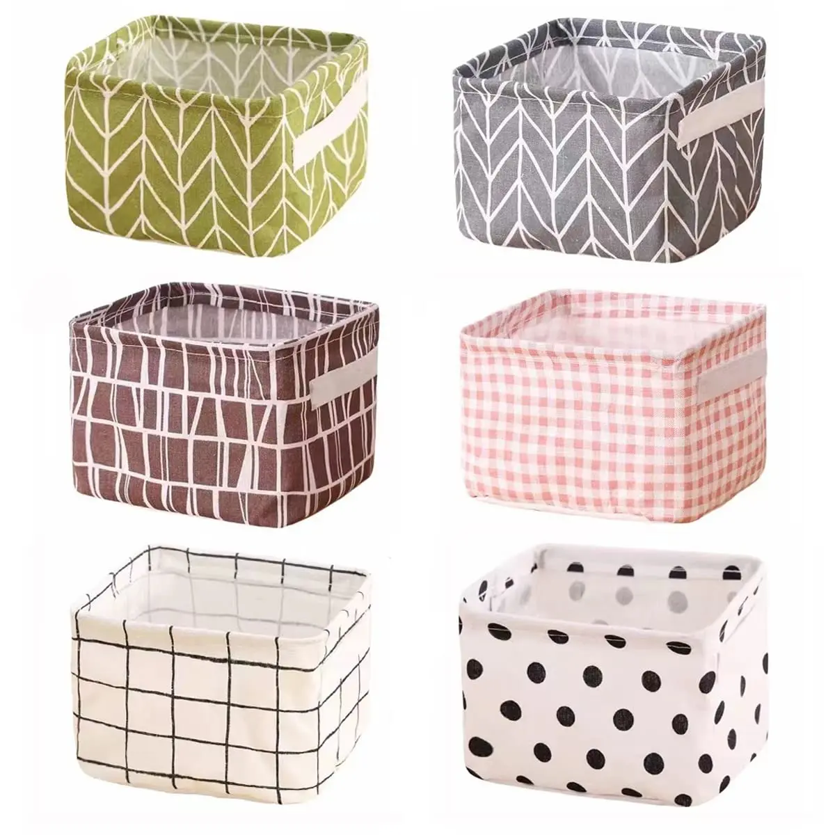 6-Pcs Foldable Linen Canvas Storage Baskets with Handles - Fashionable Fabric Organizer Boxes, Wipe Clean, for Home Decoration, Toy Storage & Room Use