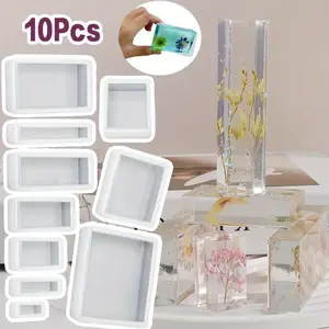 10pcs DIY Epoxy Silicone Mold | Square Rectangular Building Block Resin Molds Jewelry Pendant Storage Tray Molds Casting Accessories ren's Puzzle Game Toys Mold