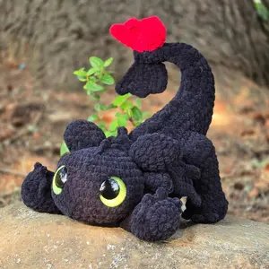 Playful Night Dragon Crochet - Soft Cozy Yarn Material Whimsical Dragon Design for Home Decor Enthusiasts
