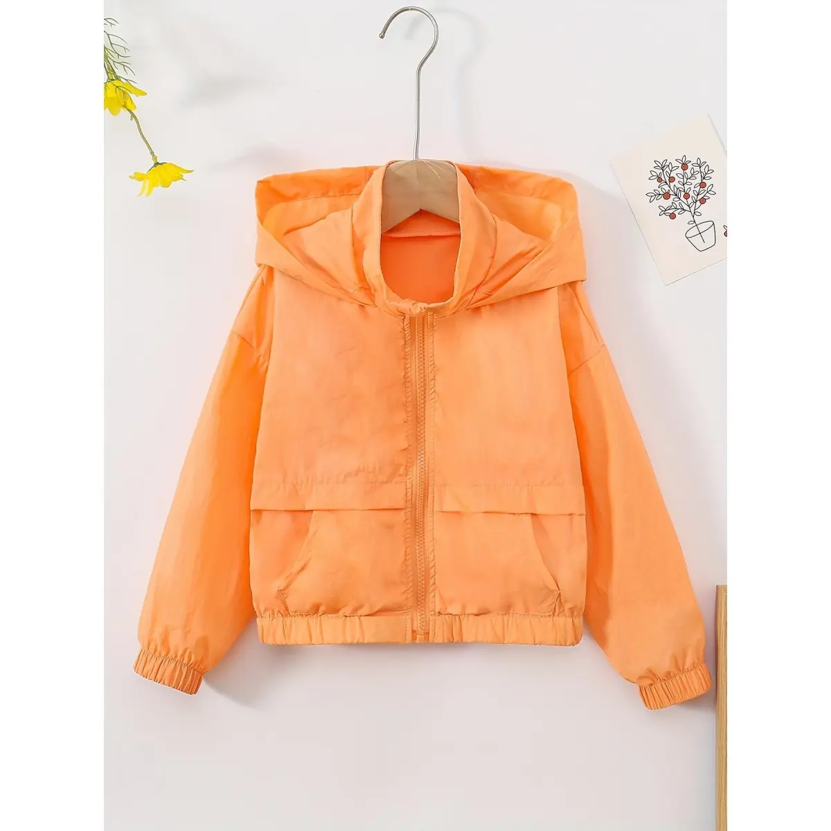 Girls' Casual Zip-Up Hooded Jacket, Lightweight Solid Polyester Outerwear with Long Sleeves, Regular Fit for Spring, Casual Hooded, Zip Closure
