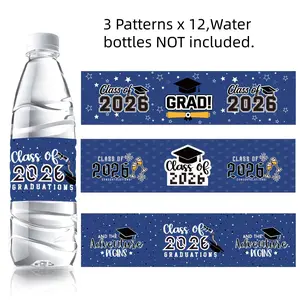 36Pcs Blue Class of 2026 Self Adhesive Stickers, 3 Patterns x 12, Graduation Water Bottle Labels with Caps & Diplomas, Perfect for 2026 Graduation Ceremony Decor & Party Favors, Decorative Labels, Sticky Labels