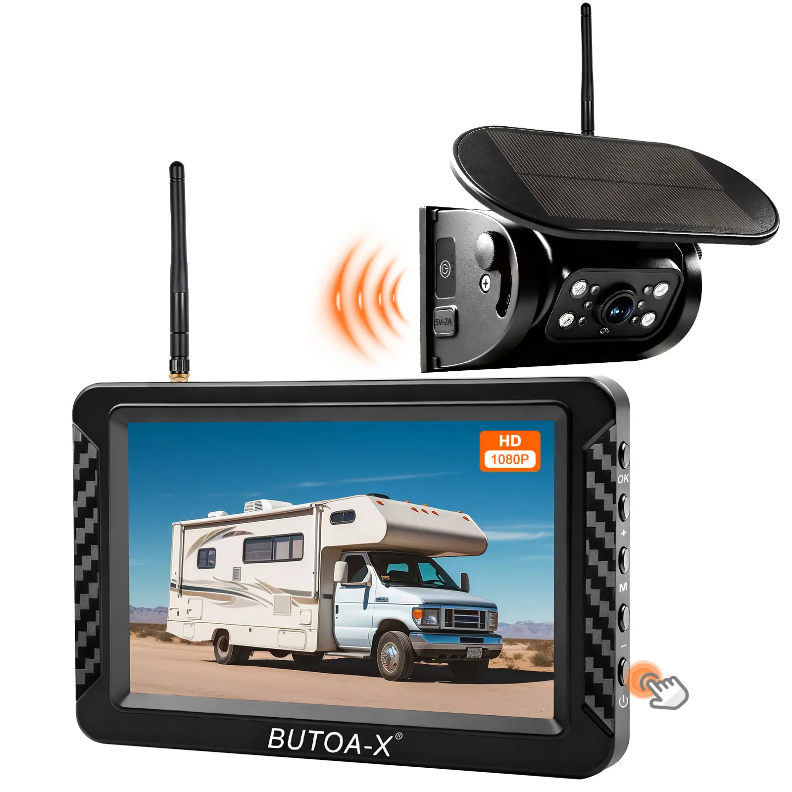 BUTOA-X X5 Wireless Magnetic Backup Camera System with 5'' Monitor, Solar Charging, Auto Sleep Mode, No Wiring, 1080P Digital Camera, Waterproof, Safety Vehicle Accessory for Trucks, RVs