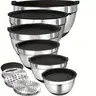 Stainless Steel Mixing Bowl Set with Airtight Lid, Food Storage Bowl, Durable Kitchenware, 9 Counts/set Including 6 Counts Bowls & 3 Counts Grater Attachments Tool for Baking Cooking