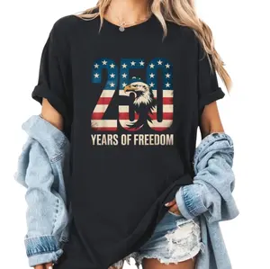 Men's & Women's Casual Fit Patriotic Print Round Neck Shortsleeve Tshirt - 1776-2026 America 250 Years Freedom Independence Anniversary Style Clothes