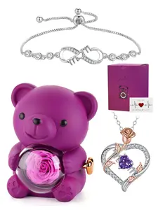 Mother's Day Gift Set: Rose Gold "Mom" Necklace + "Infinite Love" Bracelet, Preserved Rose Teddy Bear Jewelry Box, Perfect for Mom, Stepmom, Mother-in-Law, Wife, Birthday/Anniversary/Christmas Gift from Daughter/Son