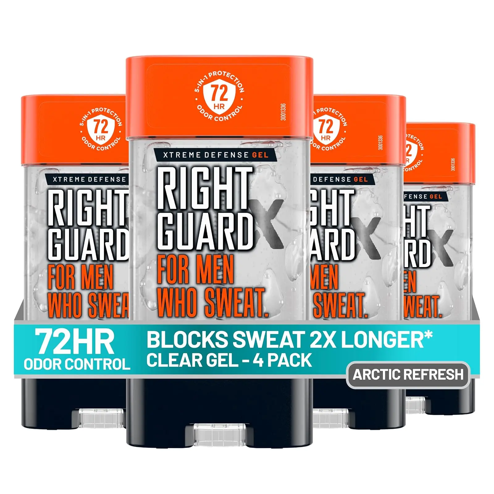 Right Guard Xtreme Defense Antiperspirant Deodorant Gel, Arctic Refresh Scent - 5-in-1 Deodorant Men Can Trust, 72-Hour Odor Control Invisible Gel for Men, 4 oz (4 Pack)