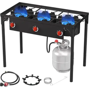 High Pressure Propane Burner, 3 Burner Camping Stove with Detachable Legs, 225,000 BTU Propane Gas Stove Burner with 0-20 PSI Regulator for Camping, Tailgating, Backyard, Outdoor Cooking
