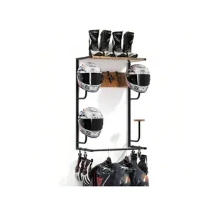 Motorcycle Helmet Rack, Wall Mount With 4 Glove Chips, 4 Hat Stands,And 4 Hooks,Helmet Stand For Display Wall Mount For Motorcycle Gear Accessories Storage