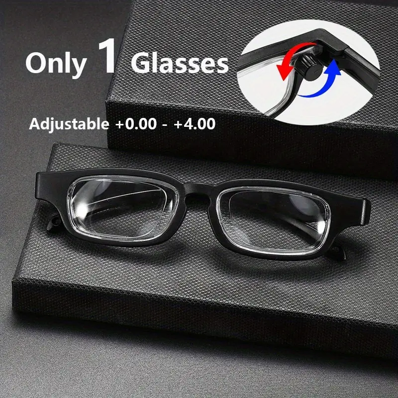 Adjustable TR90 Reading Glasses for Men - Black Rectangular Frame with Side Dial, 0D to +4.00 Diopter Customizable Strengths, Lightweight & Durable Multifocal Eyeglasses for Reading Enhancement, Casual Style, Sleek Eyewear Design | Sturdy Eyewear Construc