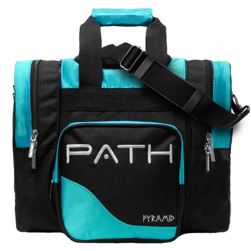 PYRAMID Path Pro Deluxe Single Bowling Ball Tote Bag with Padded Shoulder Strap for Outdoor Sports, Black/Island Blue