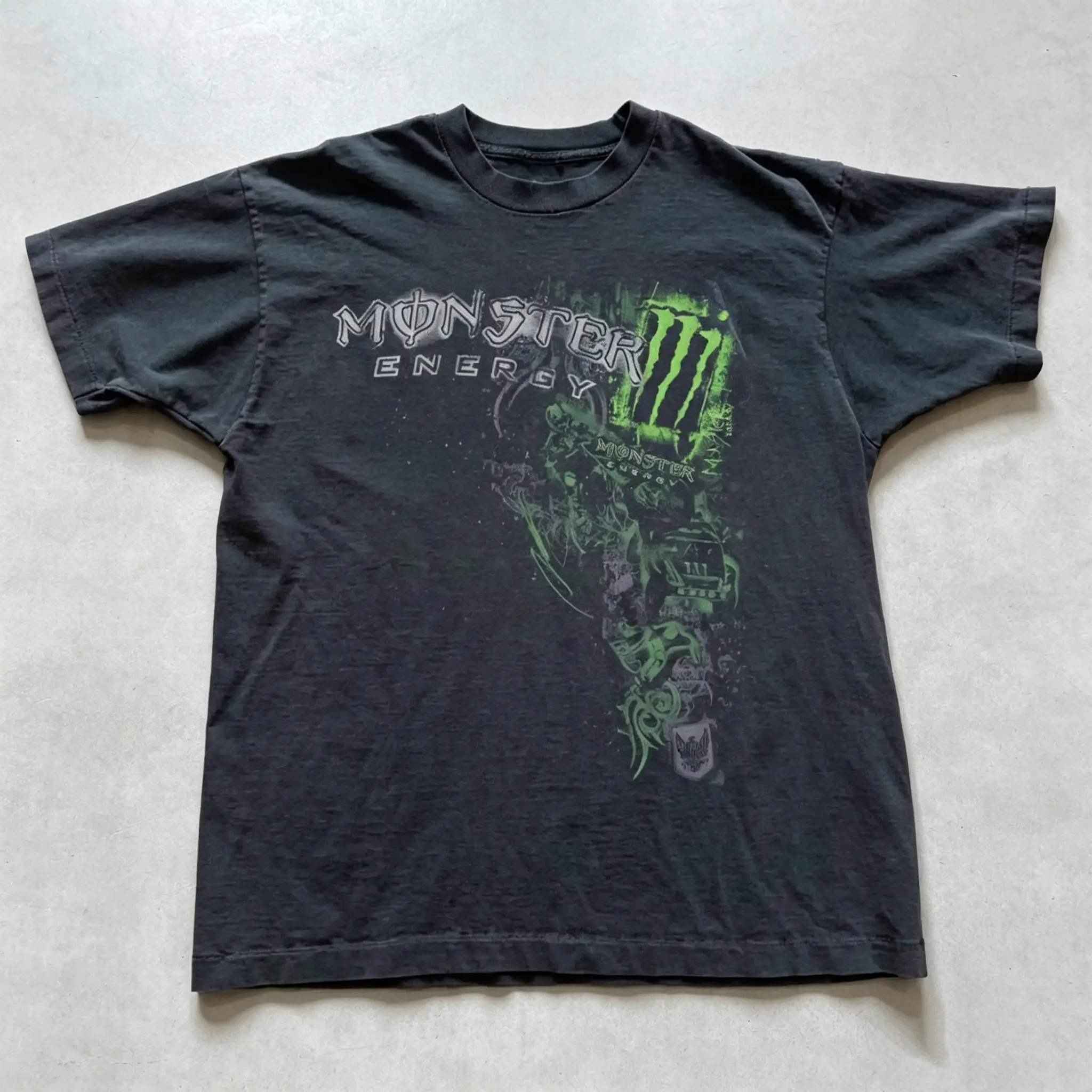 100% Cotton Lightweight Short-Sleeve Monster Energy Graphic Tee with Green Accents, Monster Logo Shirt, Grunge Gothic Y2K Emo Scene Style Sports Top