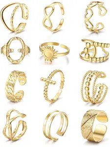 Women's Stainless Steel Ring Set, Retro Vintage Design, Adjustable & Stackable Rings, Silver Color & Options