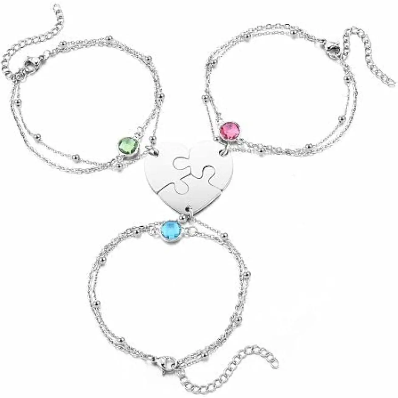 Friendship Bracelet Set of 3, Stainless Steel Heart Puzzle Matching Jewelry for Women, BFF Long Distance Gifts for Best Friends, Birthday, Bracelet Sets