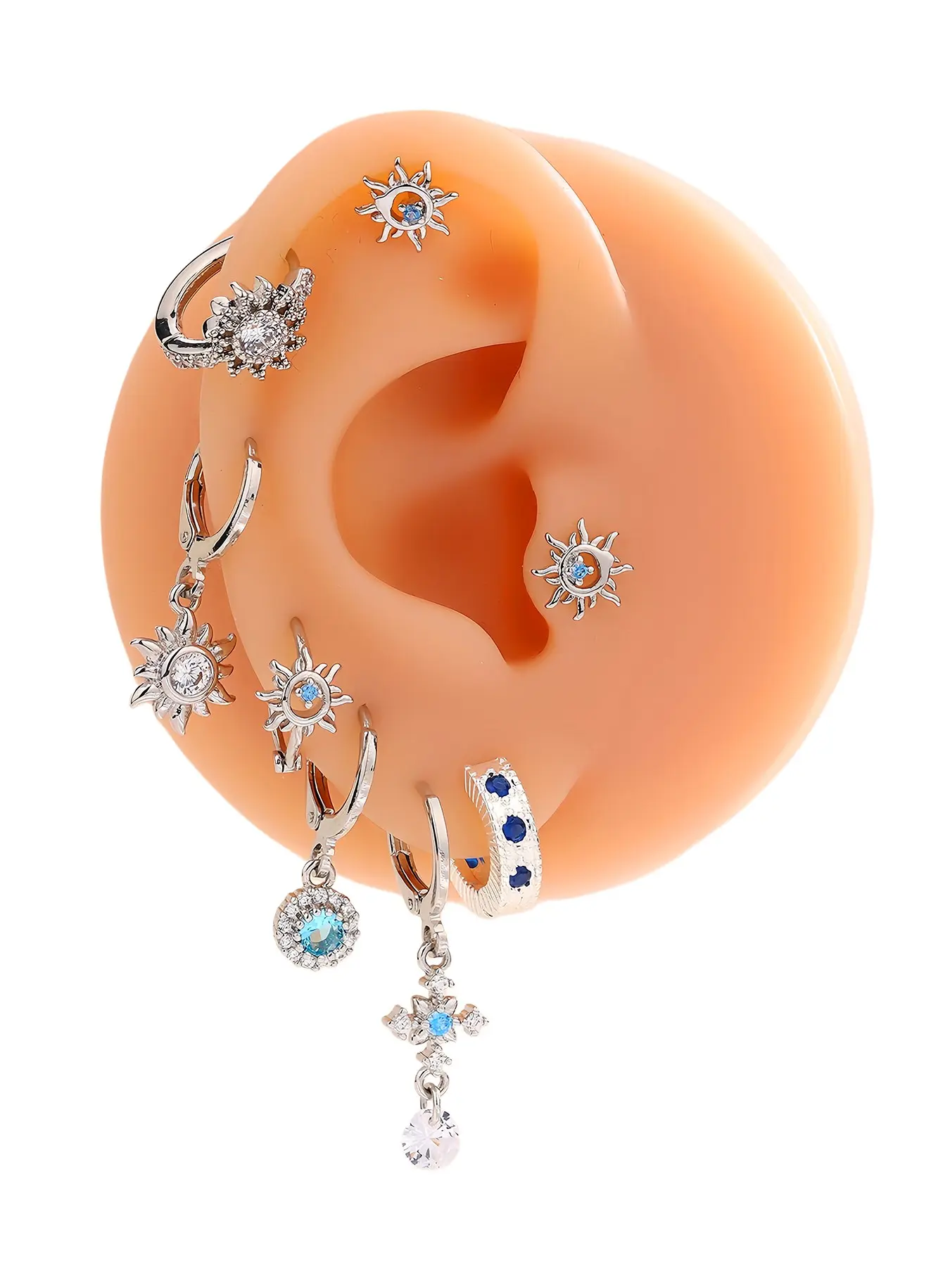 Sunflower Design Earrings Set, Rhinestone & Artificial Gemstone Decor Earrings, Fashion Jewelry Accessories for Women & Girls, Earring Stacking Set, Dangle Hoop Earrings, Unique Design Earrings, Fashionable Jewelry Accessories