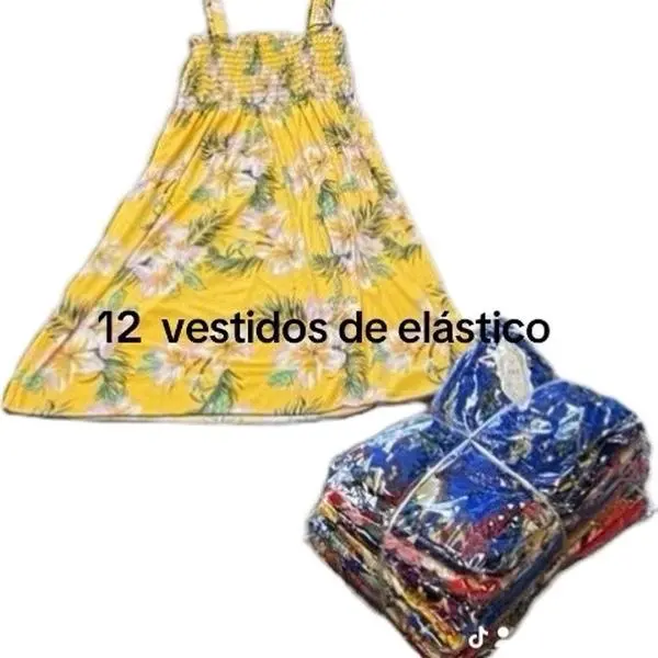 1 Docena de vestidos de elástico cada docena viene con tallas variadas M L XL . Women's Elastic Strap Dresses Assorted Sizes M L XL One Dozen Pack in Vibrant Floral Teal Designs for Versatile Wear Comfortable Stretchy Fabric