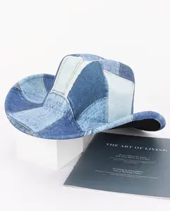 Cotton denim print patch cowboy hat