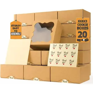 20 Pack Cookie Boxes for  Giving - 6X6X3 Inches Bakery Boxes with Window - Extra Thick Small Cookie Containers for , Desserts, Strawberries, Cupcakes, Candy, Charcuterie, Baked Goods, Pastry