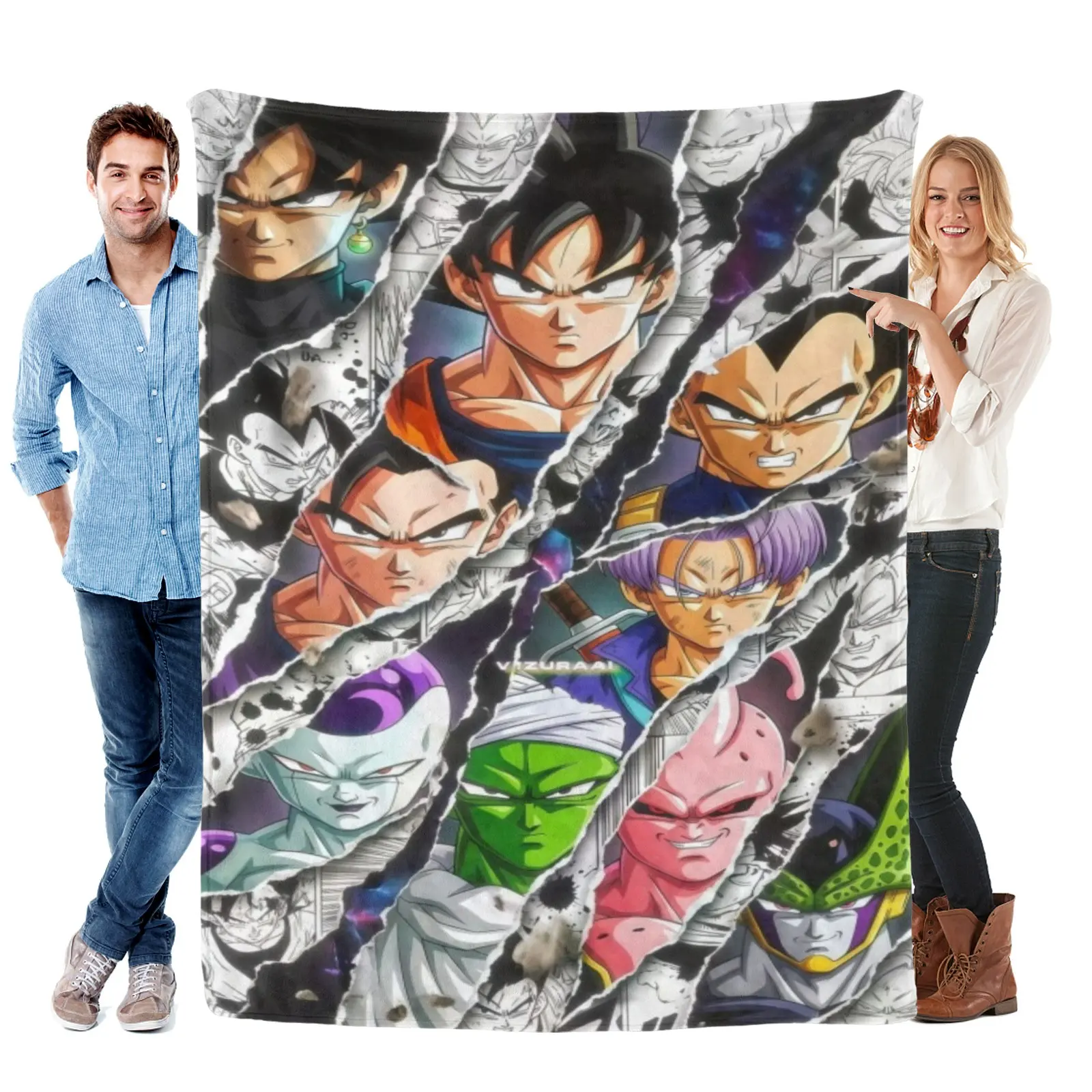 Dragon Ball Z Torn Manga Panel Character Blanket,Lightweight Fleece Throw,Full Cast Cover For Dorm Bedroom,Dragon Ball Gifts For Teen Boys Girls