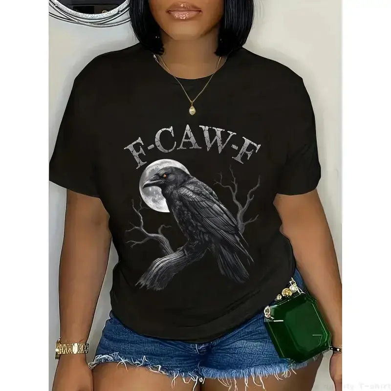 Cotton Black Crow, F-Caw-F Funny Black Bird moon Gothic Adult Humor T-Shirtwwzz