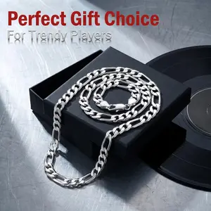 Stainless Steel Figaro Chain Necklace for Men Women, 2-12mm Width Silver Plated Link Choker, Punk Hip Hop Jewelry Gift for Party Wedding Christmas Daily Wear