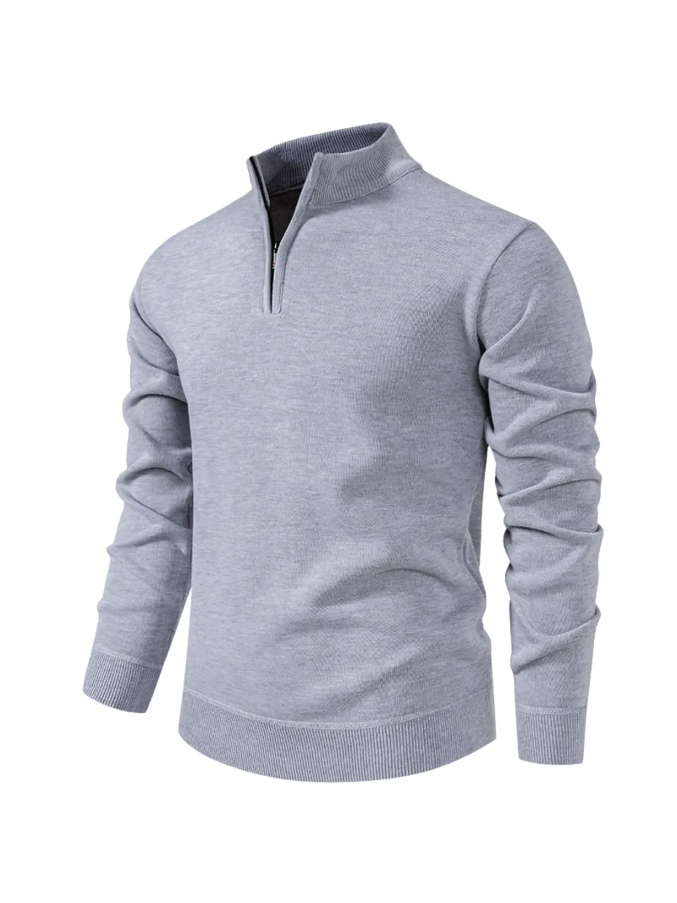 Men's Fall Winter Half-Zip Stand Collar Long Sleeve Fleece Pullover Sweater, Casual Plain Knit Top, Knitwear, Comfortable Versatile Clothing for Cold Weather