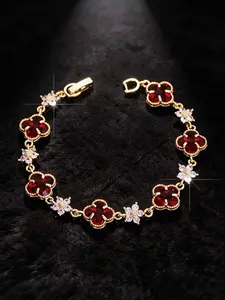 Bohemian Style 18k Gold Plated Copper Zircon Bracelet, Flower Design Bracelet, Lucky Summer Flowers Bangle, Unisex Beach Jewelry Gift