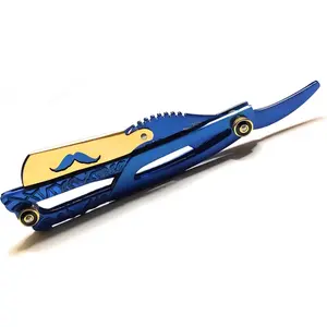 Stylish Luxury Barber Straight Edge Razor Barber’s Beard Shaping Tool Folding Razor Blue and Gold