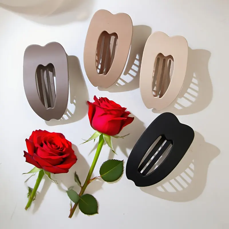 Women's 4PCS Matte Hollow Oval Minimalist Plastic Clip-On Claw-Shaped Hair Clips - Sturdy Grip for Thick, Thin Hair, Bangs, Ideal for Boho Outfits, Assorted Options, Clip-On Hair Claws, Assorted Hair Claws