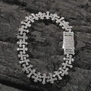 【PANG Jewelry】Hip-hop copper zirconia 11.5MM cross bracelet, light luxury, versatile and personalized, unisex bracelet accessory
