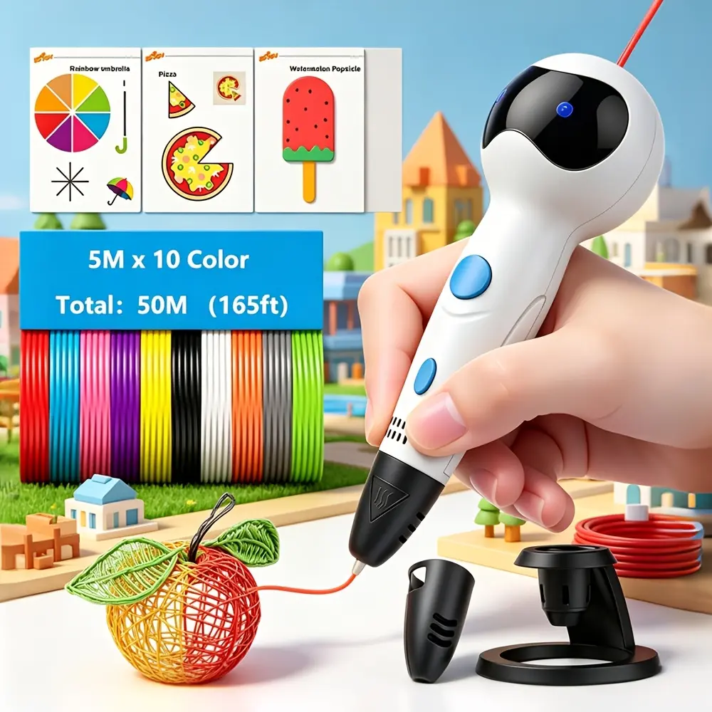 3DLNK 3D printing pen ROBOT, 3D intelligent voice-activated pen, easy to operate with PLA consumables (10 colors, each 5 meters, totaling 50M or 165ft), 3D painting printer, DIY painting pen, fully equipped