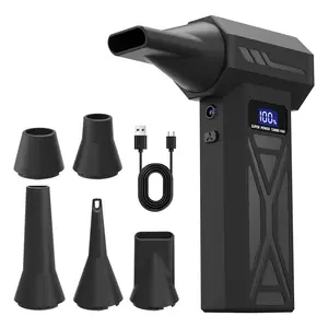 4000mAh Portable High-Speed Turbo Fan - Handheld Blower with LED Light & Multi-Nozzle Attachments  Powerful Dust Blower for Cleaning, Camping & Daily Use