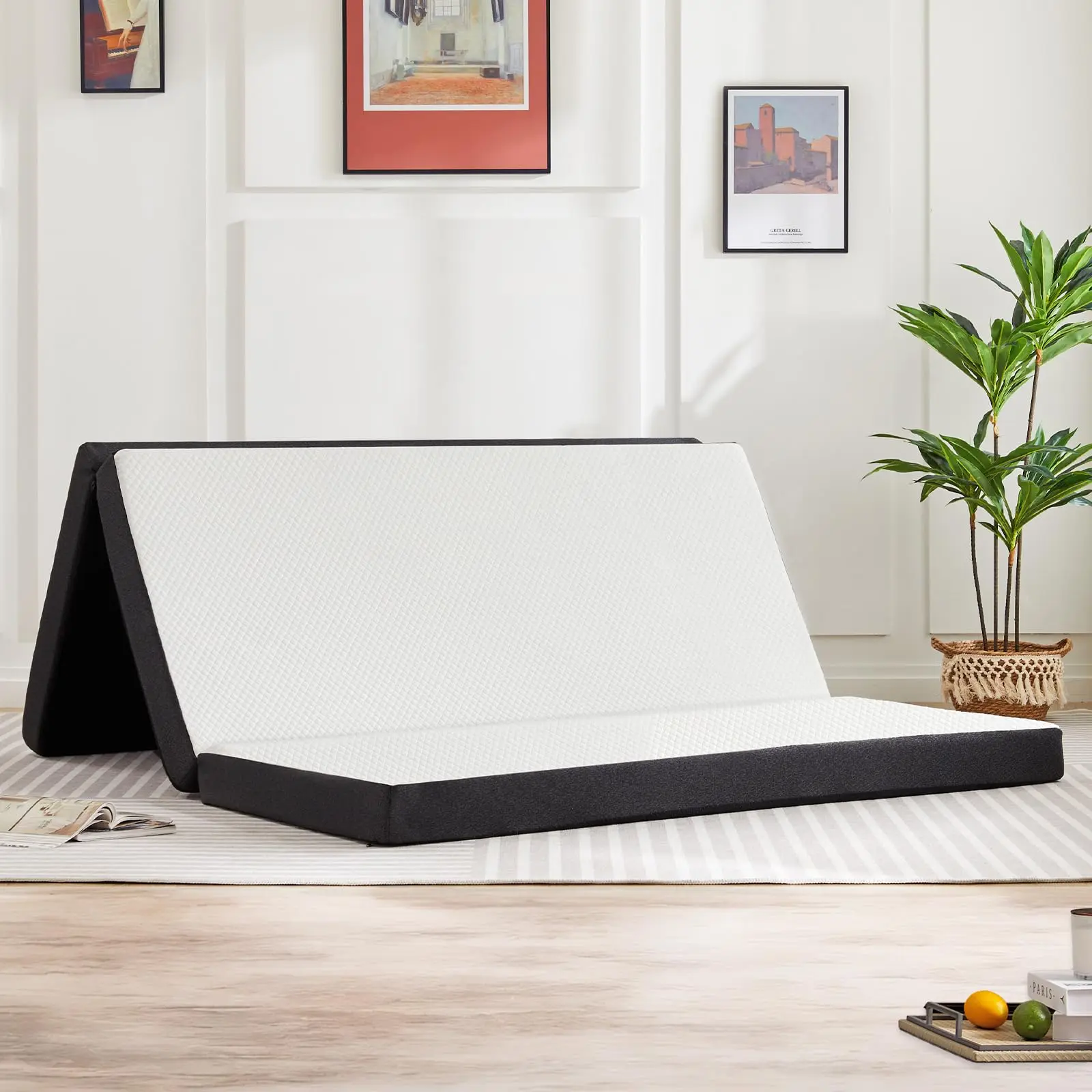 Queen Size Tri-Fold Memory Foam Mattress - High Quality Soft Foam-Based Mattress with Removable Washable Cover for Guest, Camping, Home Use, Queen Size Mattress, Soft Foam Mattresses