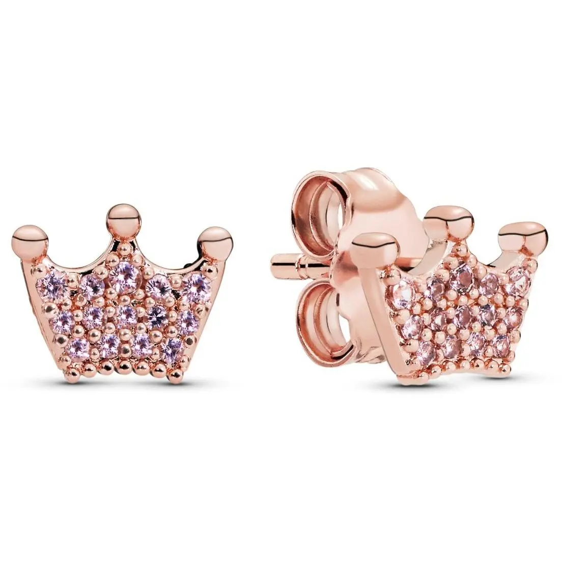 Pandora Pink Crown Stud Earrings 287127NPO, Elegant, Unisex, Adults, Cute Semiprecious Stone Earrings