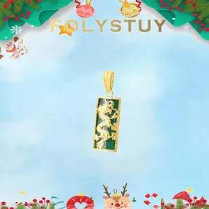 [FOLYSTUY (YNK11)]Green Jade Carved Dragon Pendant Necklace 15×46mm