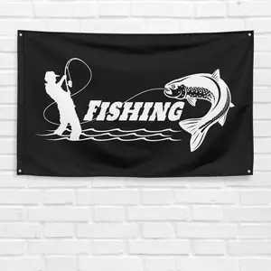 Unbranded & Handmade 3x5 ft Fisherman Flag, Vibrant Outdoor Adventure Banner, Garage Wall Decor - Fishing Gift for Home & Festive Use, Design