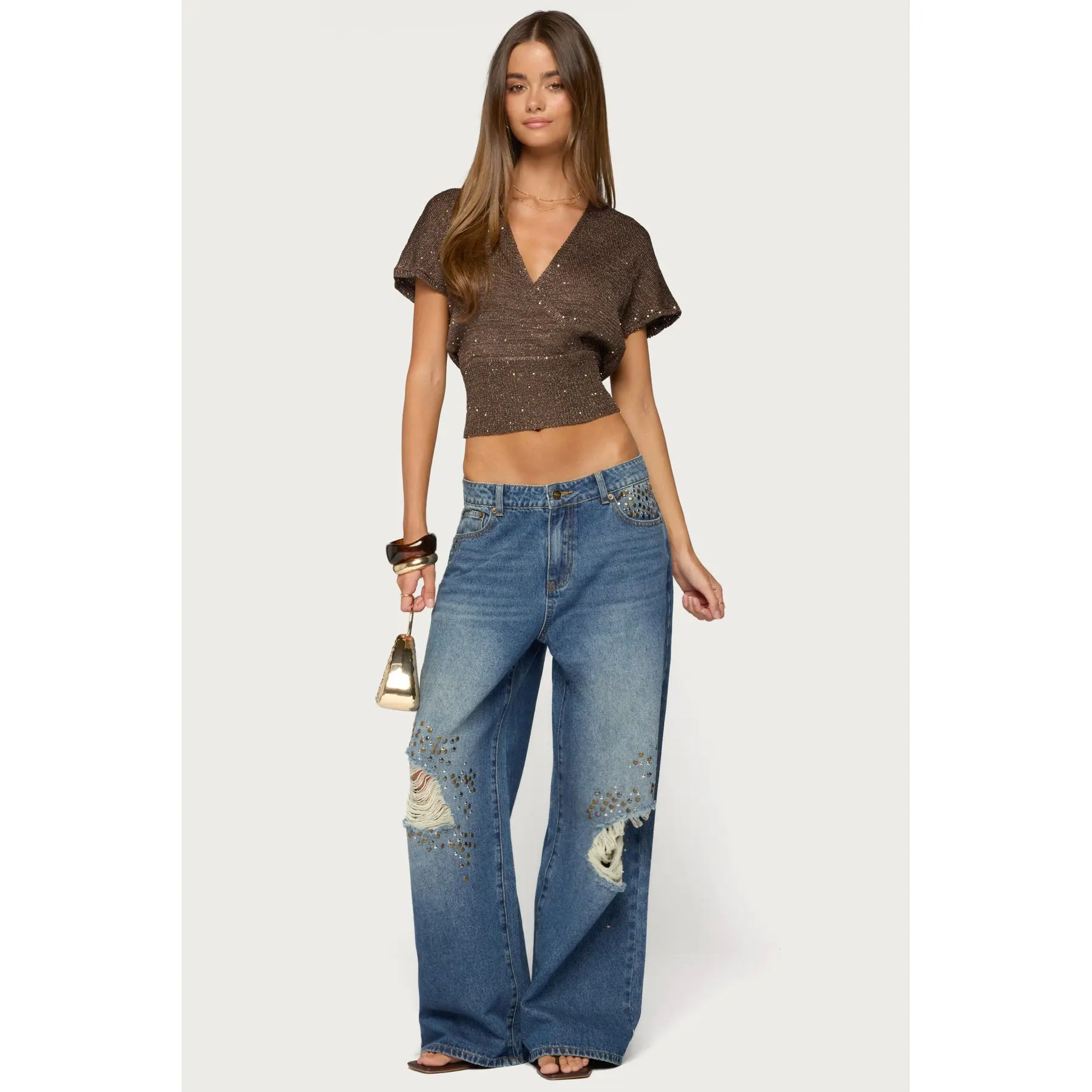 Eunia Studded Low Rise Baggy Jeans