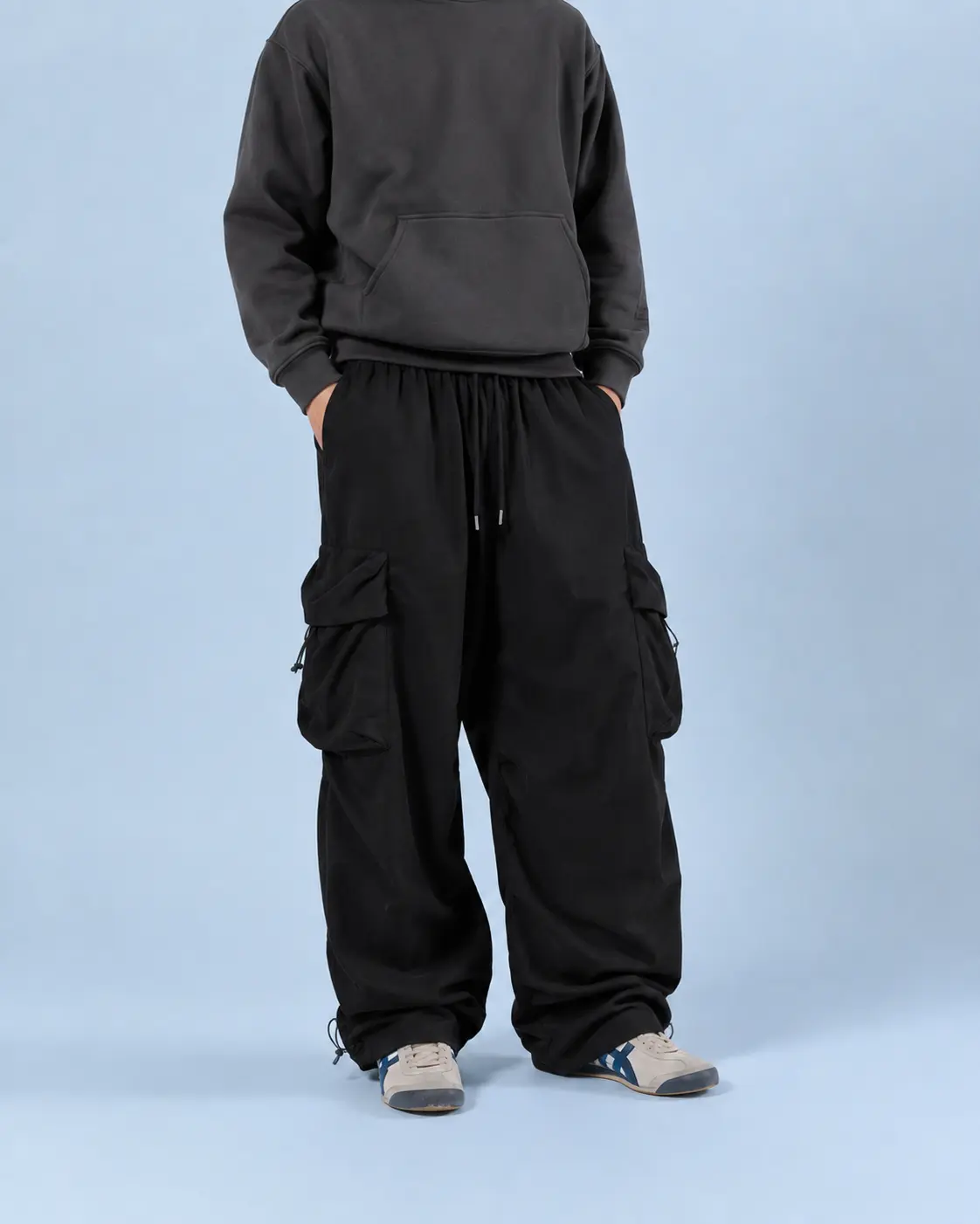Men’s Oversized Parachute Cargo Trousers, Relaxed Straight Leg Pants with Functional Side Storage and Adjustable Ankle Ties, Urban Utility Bottoms for Women and Men, Ideal for Street Fashion, Festivals, Commuting, Travel, Dance and Weekend Outfits Menswea