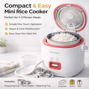Automatic Mini Rice Cooker Robot - Compact & Easy One-Touch Operation Multifunction Appliance for White Brown Rice Oatmeal Soups Porridge Noodles - Non-Stick Coating & Balanced Heating